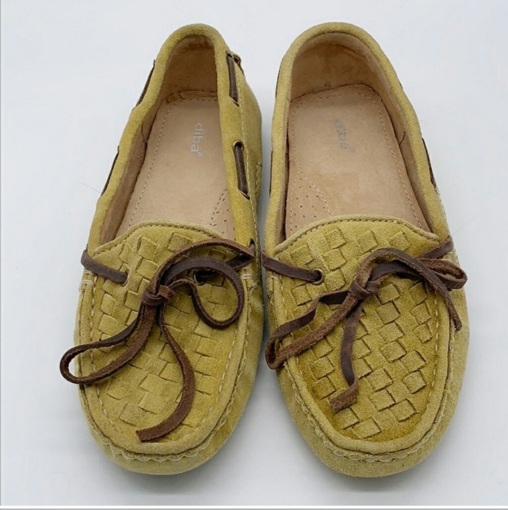 Diba loafers yellow suede woven moccasins
